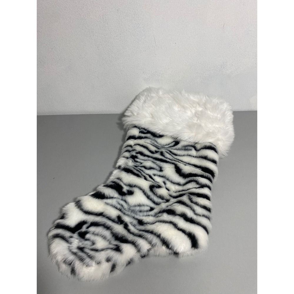White Tiger Stripe Faux Fur Christmas Stocking Plush‎ Cozy Holiday Decor